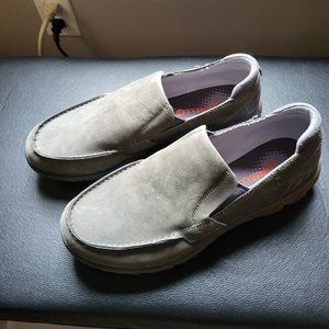 Merrell Pewter Gray Leather Loafer Slip On Walking Hiking Shoes Mens 8.5